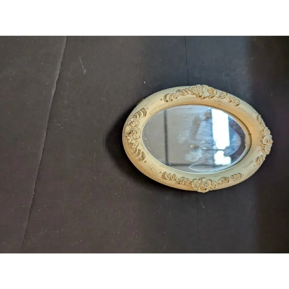 Vintage Cream Ornate Oval Miniature Wall Pocket Mirrors Craft Lot of 4